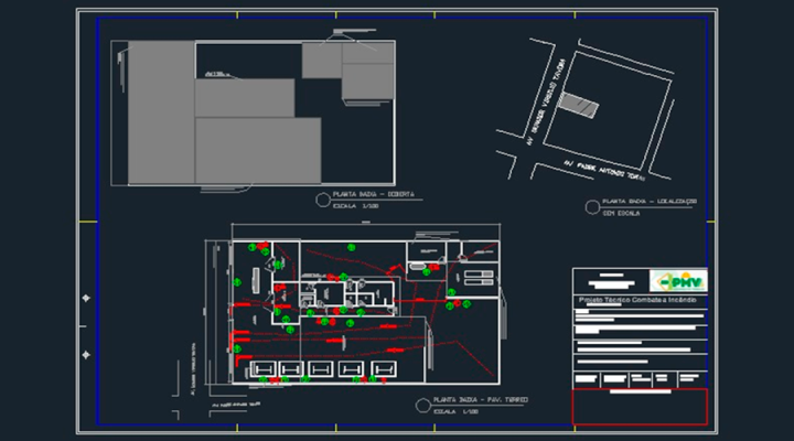 Foto de um projeto Autocad de incêndio